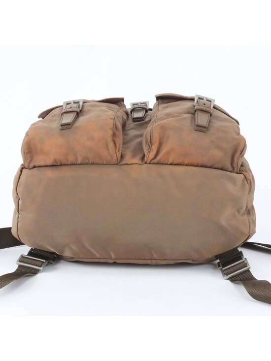 Prada Tessuto Nylon Triangle Logo Leather Backpack Brown main image 6
